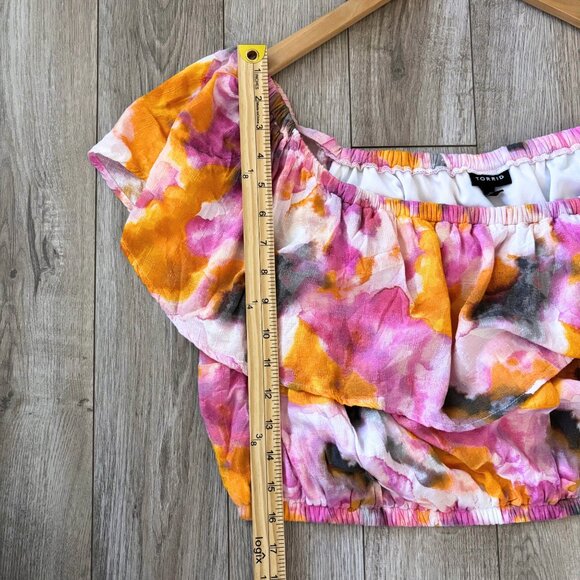Torrid Multi Watercolor Tie-Dye Off-Shoulder Ruffled Neckline Top Size 2X Boho - Picture 8 of 11